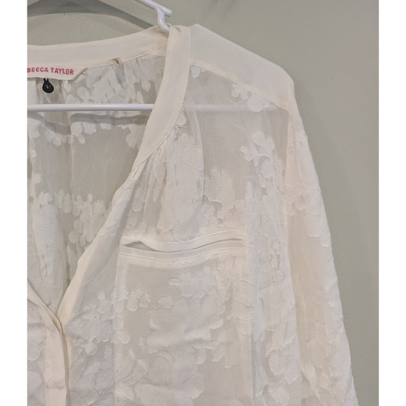 Rebecca Taylor White Burn Out Floral Long Sleeve Button Down Blouse Size 12 - Picture 5 of 9